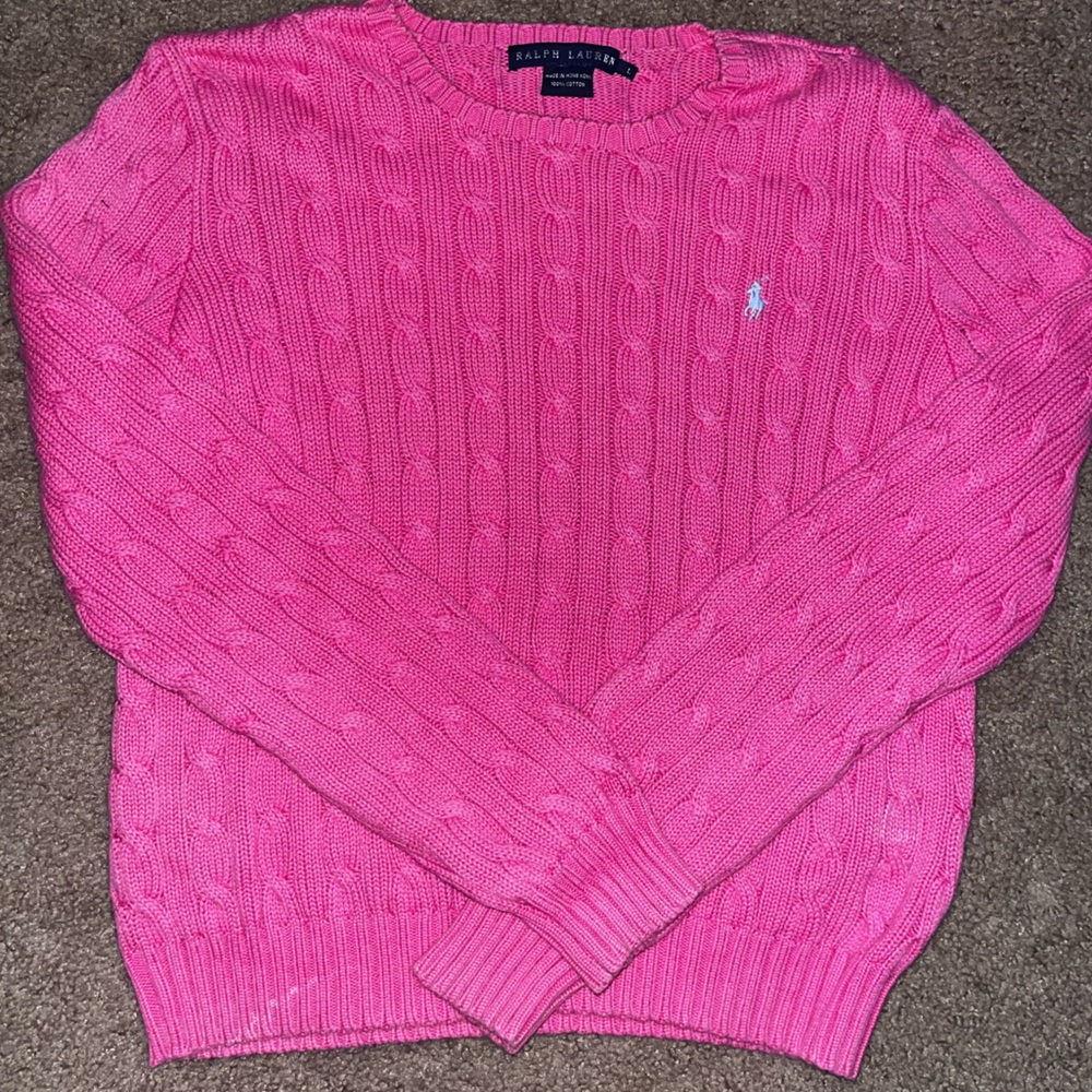 Ralph Lauren Vibrant Pink Cable Knit Sweater
